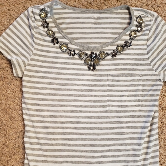 a.n.a Striped Jeweled Scoop Neck Pocket Tee Size MP - Picture 2 of 5